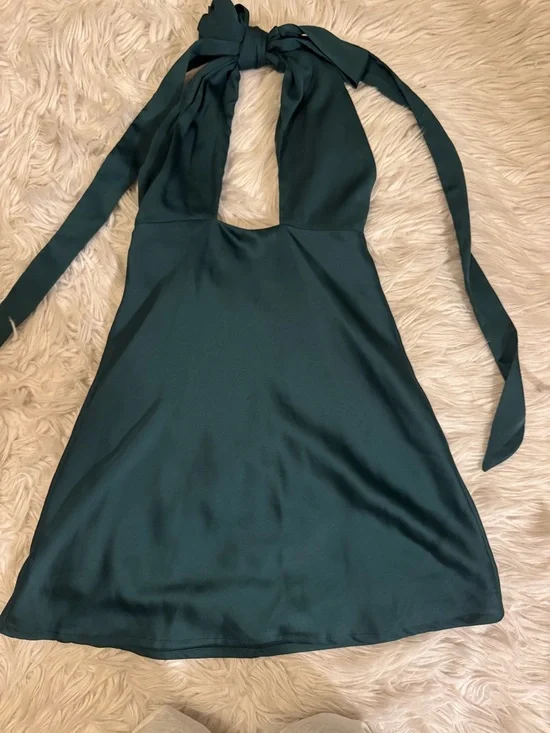 Hello Molly Teal Twist Halter Cutout Mini Dress - Picture 3 of 5
